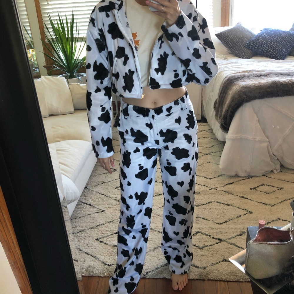 OMIGHTY Moo Moo Cow Print Pants + Cropped Jacket